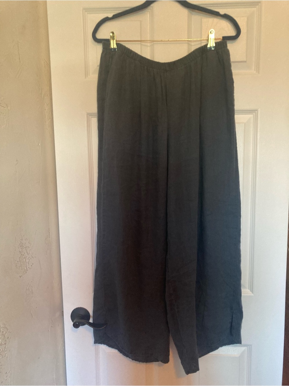 Flax Wide Leg Linen Oversized Navy Elastic Waistband Pants, Size Large